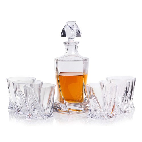 Bohemia Quadro Crystal Decanter Set with 6 Matching Quadro Glasses - Perfect Gift